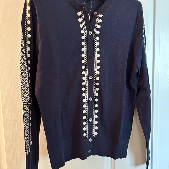 J Crew navy embroidered eyelet cardigan. Style J1260 - Picture 2 of 3